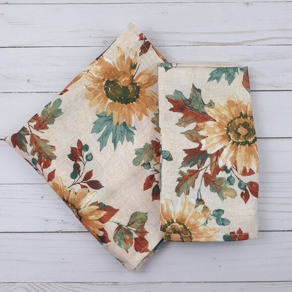 Other - Fabric Dinner Napkins Fall Leaves Sunflowers 17x17 Set of 4 S1